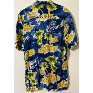Corona‎ Extra Beer Men's Button Up Hawaiian Shirt Palm Tree Island Print Party